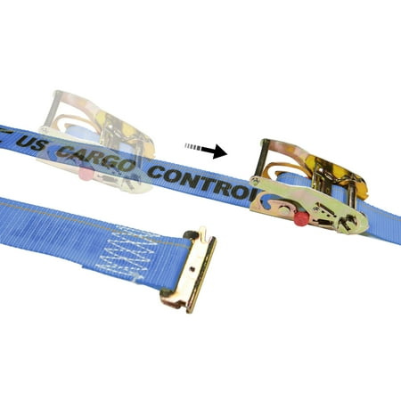 US Cargo Control Sliding E Track Ratchet Strap - 2-Inch x 20-Foot Blue E Track Strap - Spring E Fittings - Quickly Secure Cargo To An Enclosed Van Trailer - 1,467 Pound Working Load Limit