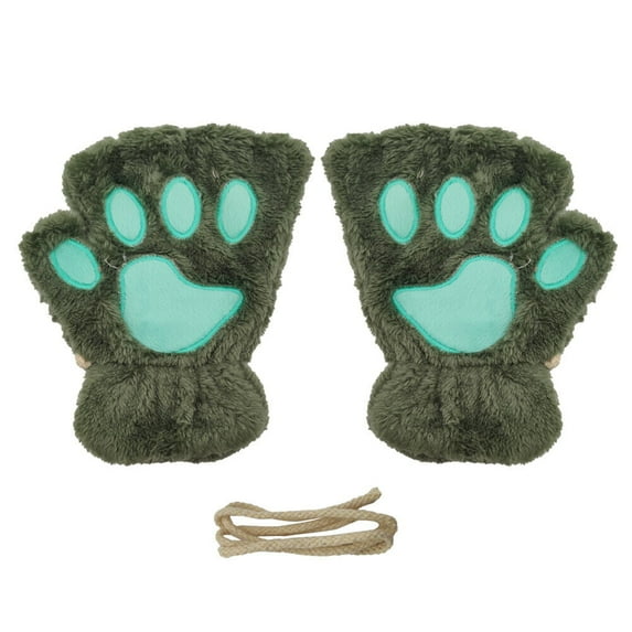 US Cat Claw Bear Paw Gloves Women Warm Plush Faux Fur Cosplay Fingerless Mittens