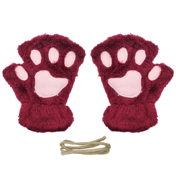 US Cat Claw Bear Paw Gloves Women Warm Plush Faux Fur Cosplay Fingerless Mittens