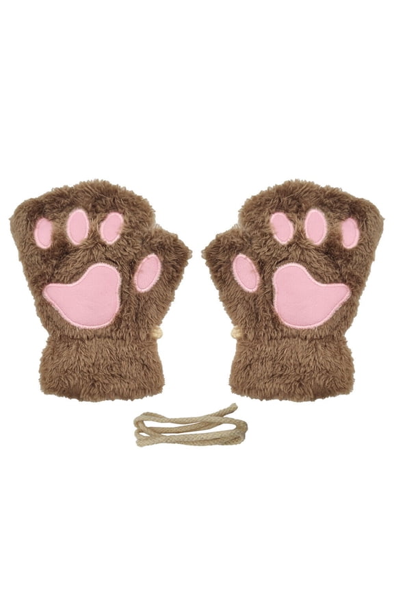 US Cat Claw Bear Paw Gloves Women Warm Plush Faux Fur Cosplay Fingerless Mittens