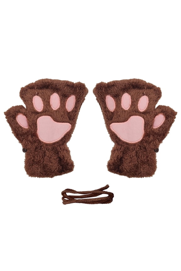 US Cat Claw Bear Paw Gloves Women Warm Plush Faux Fur Cosplay Fingerless Mittens