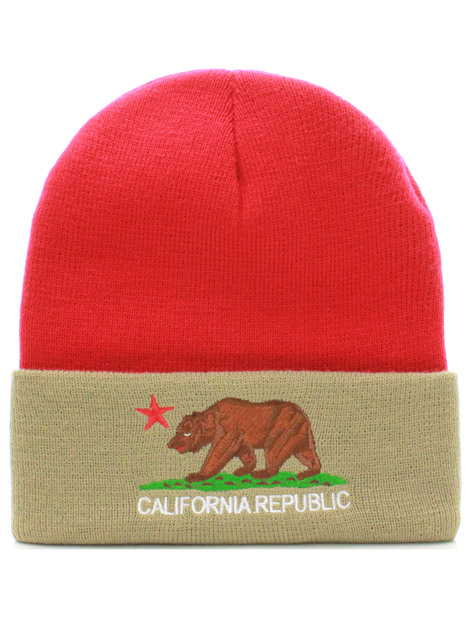 US Cities Unisex California Republic Winter Knit Beanie Hat Cap - Cuff - Red Khaki - image 1 of 1