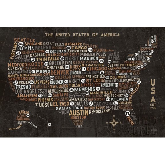 US City Map Black Poster Print by Michael Mullan (36 x 24)