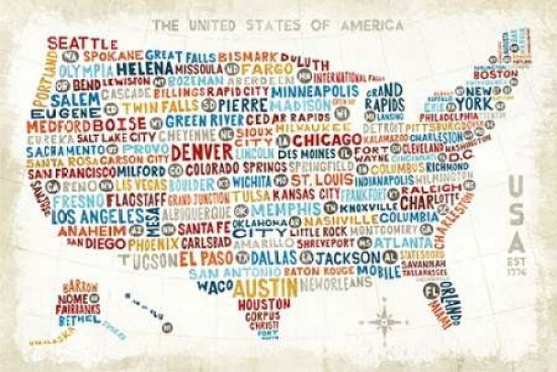 US City Map Canvas Art - Michael Mullan (24 x 36)