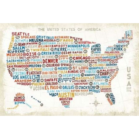 US City Map Canvas Art - Michael Mullan (24 x 36)