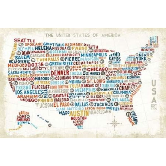 US City Map Poster Print by Michael Mullan (24 x 36)