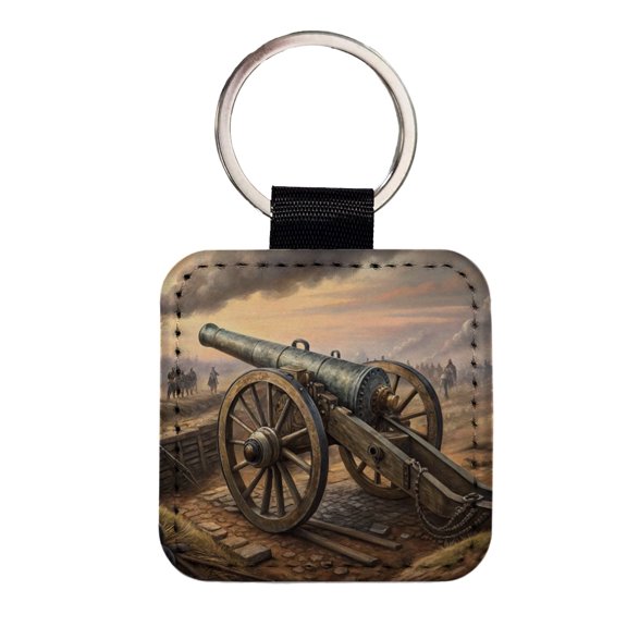 US Civil War Military Cannon Faux Leather Square Keychain