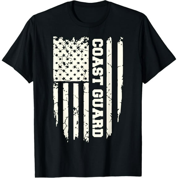 US Coast Guard American Flag Distress T-ShirtMen and women, Black T-shirt, size: Extra large