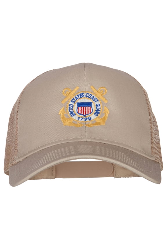 US Coast Guard Anchors Embroidered Solid Cotton Mesh Pro Cap - Khaki OSFM