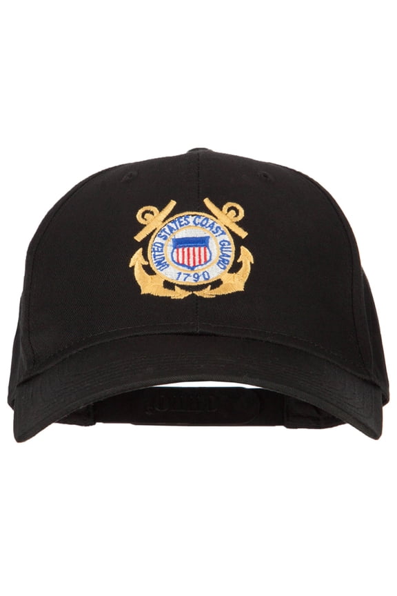 US Coast Guard Anchors Embroidered Solid Cotton Pro Style Cap - Black OSFM