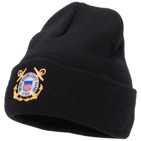 US Coast Guard Anchors Logo Embroidered Long Beanie - Black OSFM