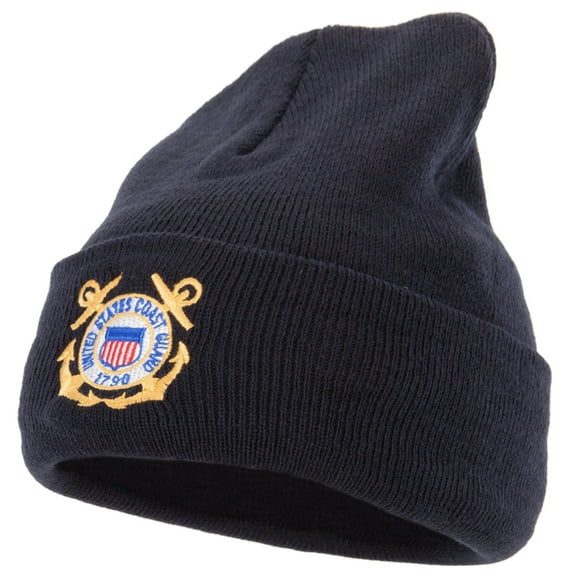US Coast Guard Anchors Logo Embroidered Long Beanie - Navy OSFM