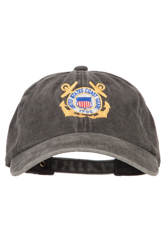 US Coast Guard Anchors Logo Embroidered Washed Cotton Cap - Black OSFM