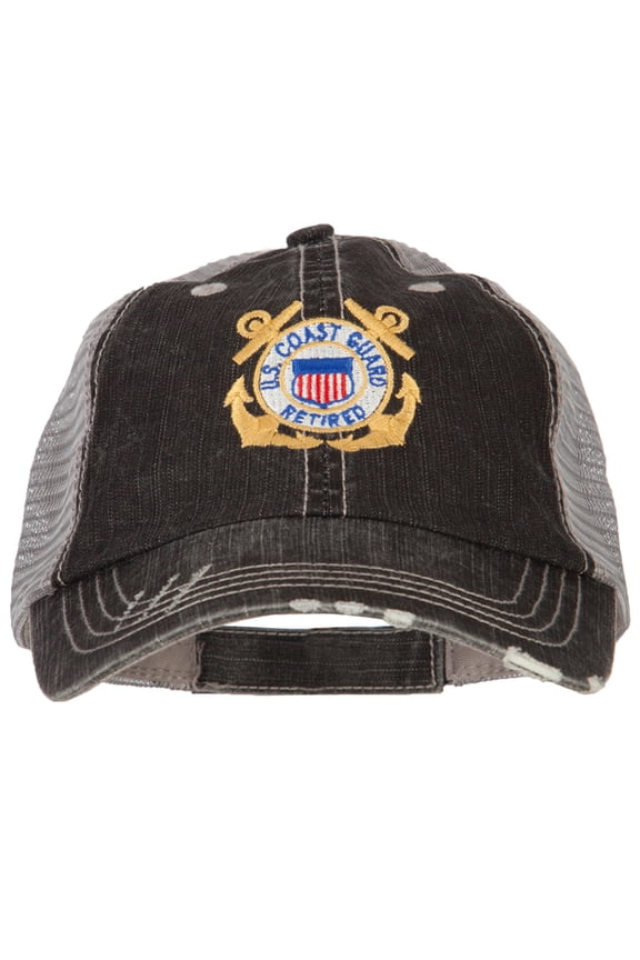 US Coast Guard Anchors Retired Embroidered Low Profile Cotton Mesh Cap - Black OSFM