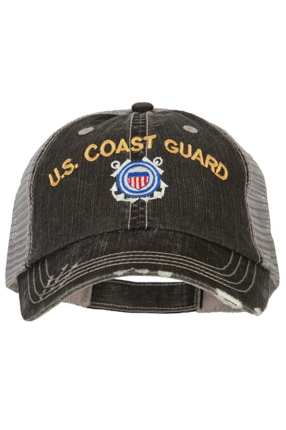US Coast Guard Embroidered Low Profile Cotton Mesh Cap - Black OSFM