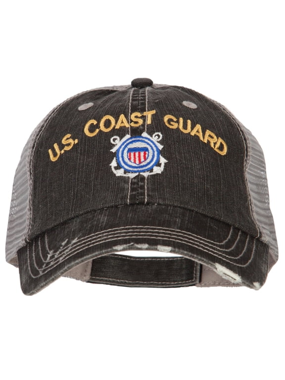 US Coast Guard Embroidered Low Profile Cotton Mesh Cap - Black OSFM