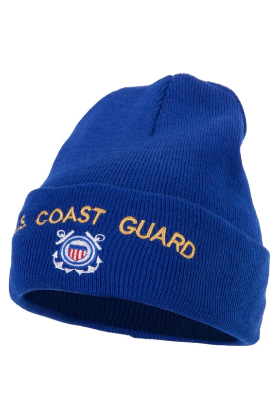 US Coast Guard Logo Embroidered 12 Inch Long Knitted Beanie - Royal OSFM