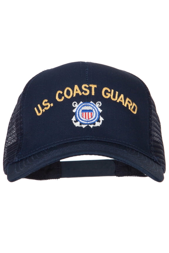 US Coast Guard Logo Embroidered Solid Cotton Mesh Pro Cap - Navy OSFM