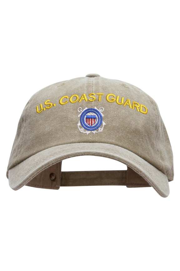 US Coast Guard Logo Embroidered Washed Cotton Twill Cap - Khaki OSFM