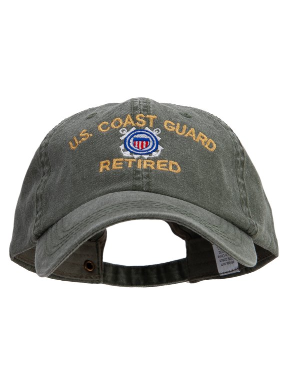 US Coast Guard Retired Embroidered Big Size Washed Pigment Dyed Cap - Olive XL-3XL
