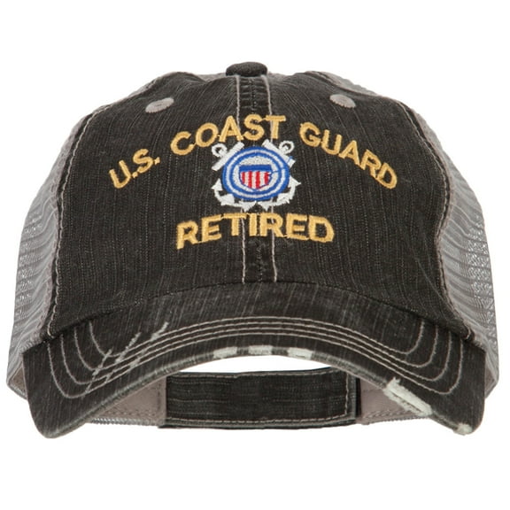 US Coast Guard Retired Embroidered Low Profile Cotton Mesh Cap - Black OSFM