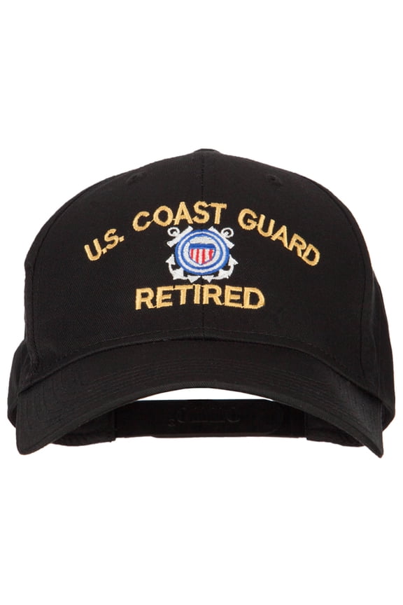 US Coast Guard Retired Logo Embroidered Solid Cotton Pro Style Cap - Black OSFM