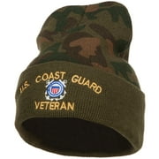 US Coast Guard Veteran Military Embroidered Camo Long Beanie - Green OSFM