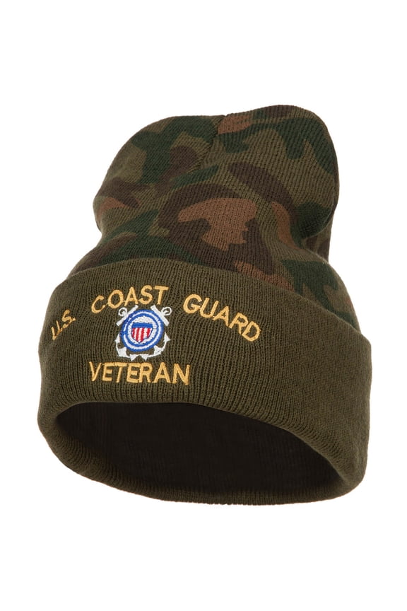 US Coast Guard Veteran Military Embroidered Camo Long Beanie - Green OSFM