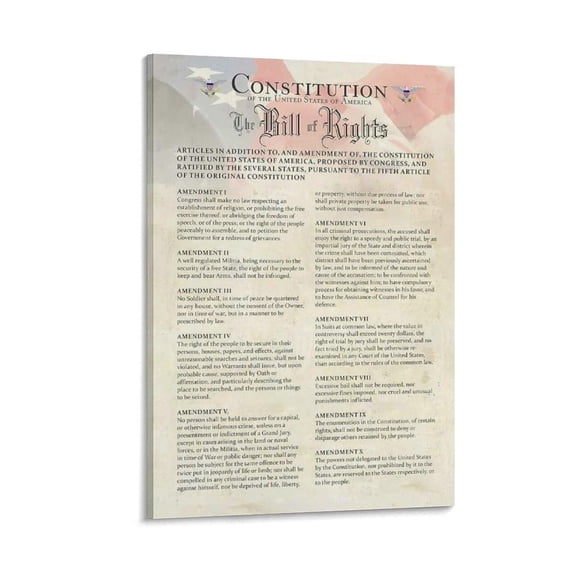 The US Constitution The Bill Of Rights Poster, History Government Classroom School Posters Poster Decorative Painting Canvas Wall Art Living Room Posters Bedroom Painting