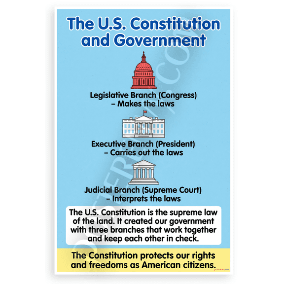 US Constitution Three Branches of Government Educational 12x18 US Made Poster