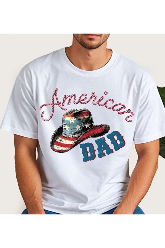 US Dad Cowboy Shirt, Western Patriotic Dad Tee, Cowboy Hat American Flag T-shirt, Patriotic Father Tees, Father's Day Shirt All Size S-5Xl