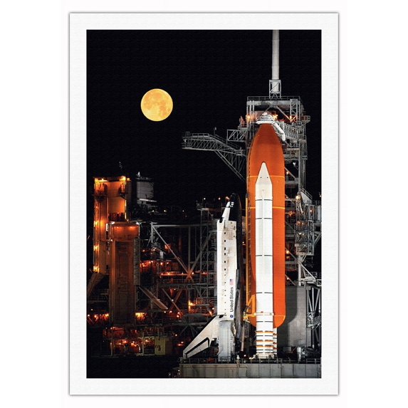 US Discover Space Shuttle Prelaunch with Full Moon March 11, 2009 - NASA Color Photo - Fine Art Rolled Canvas Print (Unframed) 27in x 40in