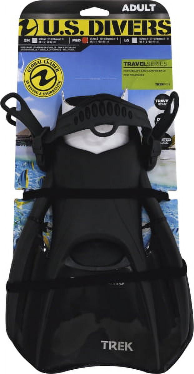 US Divers Travel Series Adult Unisex Trek Swim Fins, Black, Size Medium