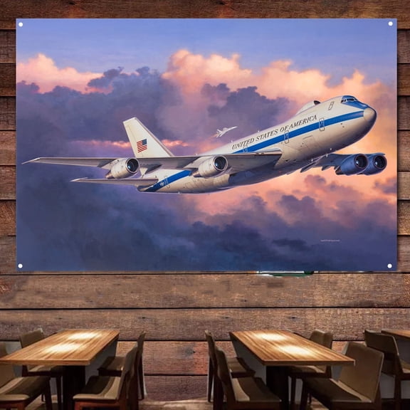 US E-4B Airborne Command Post Fighter Jet Poster Wall Charts - Aviation Military Artwork Flag & Banner Wall Background Hanging Cloth - Attack Aircraft Wall Art Tapestry Home Decor 38" x 57"