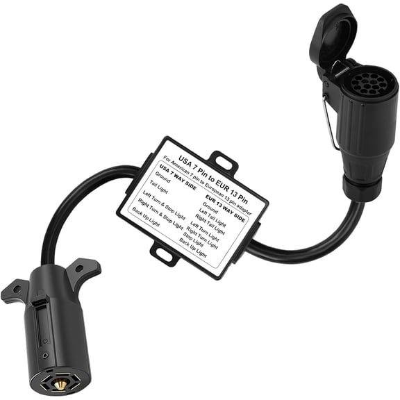 US to EU Trailer Light Converter,US Vehicle with 7-Way Blade Connector to European Trailer with 13-Way Round Plug US 7 Way to EU 13 Way Trailer Light Adapter
