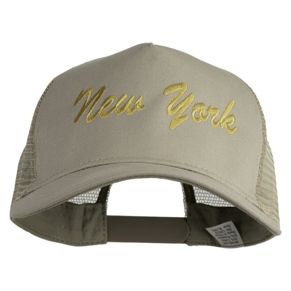 US Eastern State New York Embroidered New Big Size Trucker Mesh Cap - Khaki XL-3XL