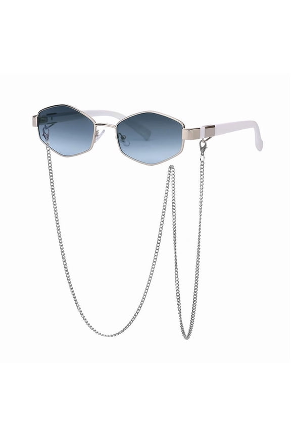 7926-7506 Women's Fashion Chain Accent Round Frame Sunglasses - Trendy, Stylish