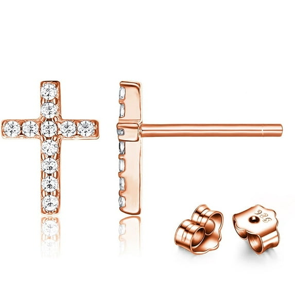 US Exclusive 925 Silver Earrings European And American Crosses With Diamond Earrings Simple And Versatile Cross Ear Accessories,Rose Gold