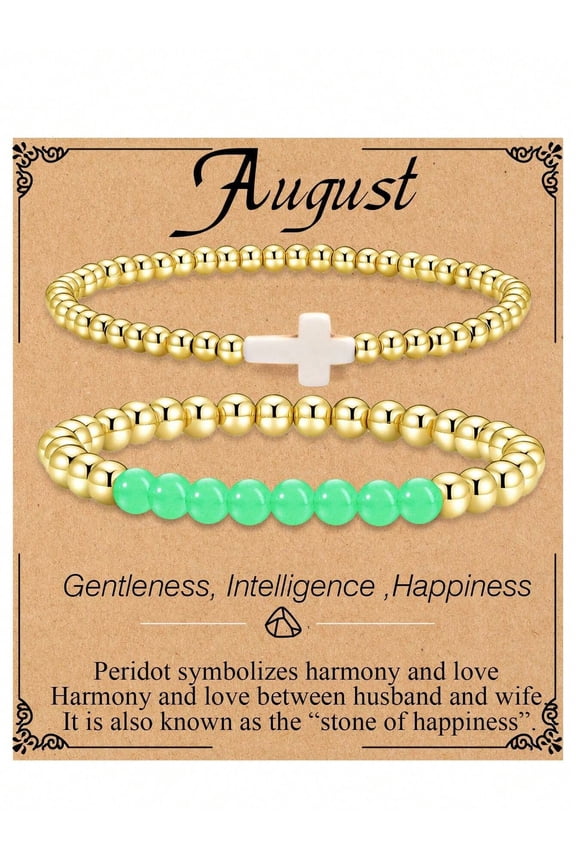 Bracelet Birthstone Gold Bead Cross Steel/August