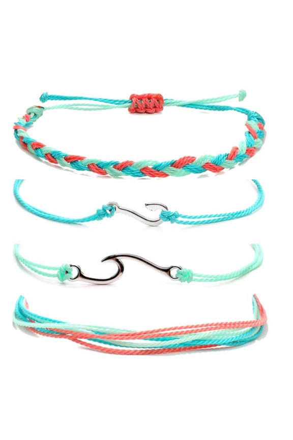 Bracelet Braided Compass Steel Gold INS Surf Lucky/Blue fishhook four-piece set 119