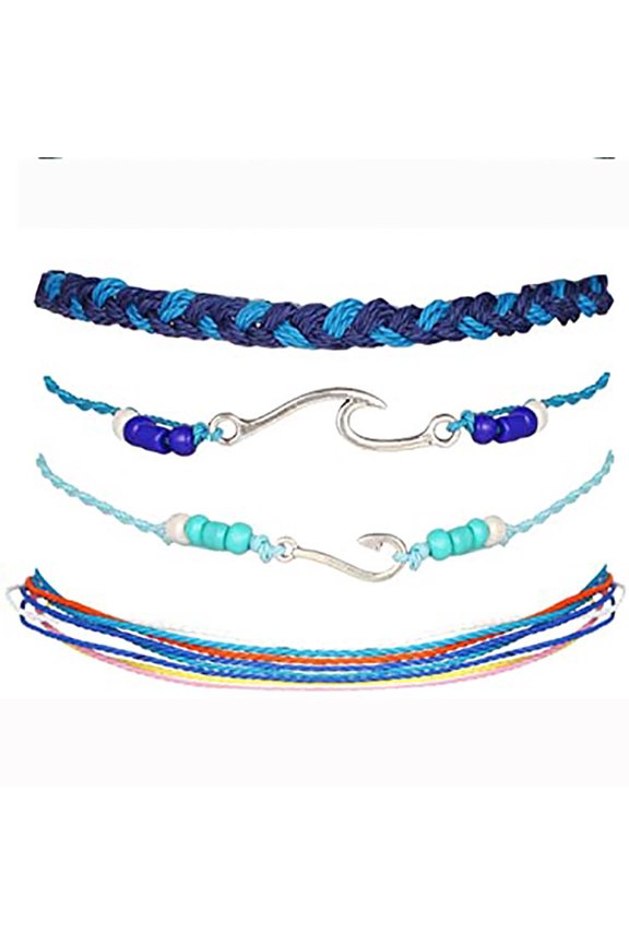 Bracelet Braided Compass Steel Gold INS Surf Lucky/Blue fishhook four-piece set 120