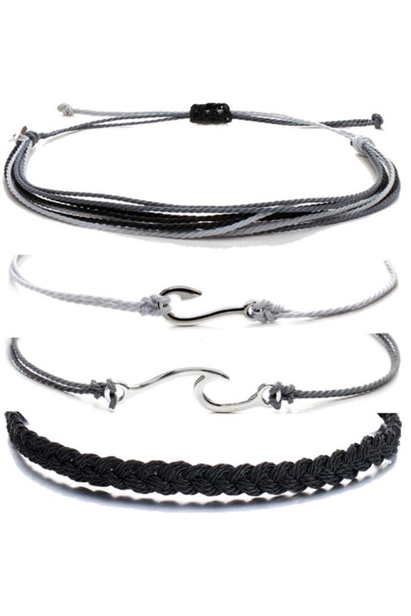 Bracelet Braided Compass Steel Gold INS Surf Lucky/Gray fishhook four-piece set 121