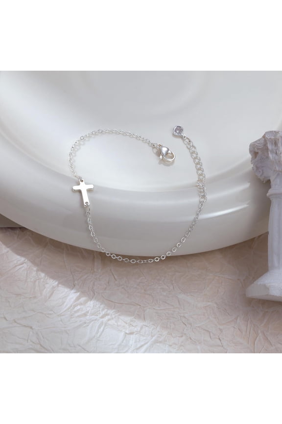 Bracelet Cross Zircon Silver Communion Bless Gift/silver cross bracelet
