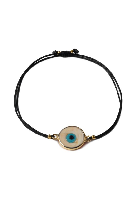 Bracelet Evil Eye Black Rope Adjustable Irregular Fortune/Round off-white