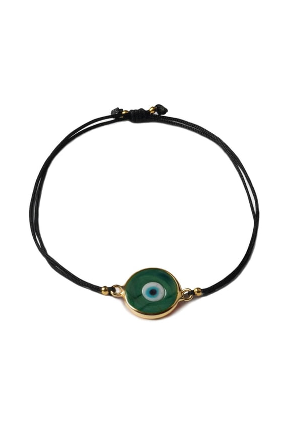 Bracelet Evil Eye Black Rope Adjustable Irregular Fortune/round dark green