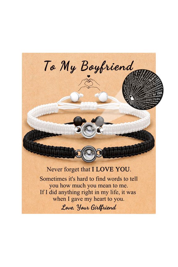 Bracelet Projection Stone Braided Couple 100 Language Love Gift/Set + gift card for boyfriend