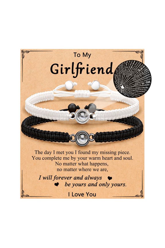 Bracelet Projection Stone Braided Couple 100 Language Love Gift/Set + gift card for girlfriend