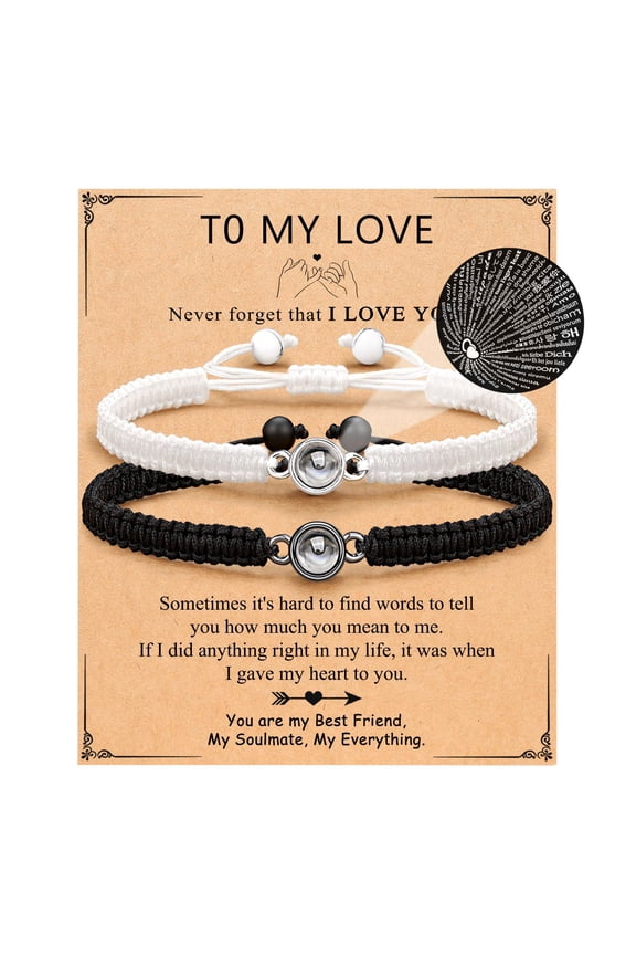 Bracelet Projection Stone Braided Couple 100 Language Love Gift/Set + gift card for lover