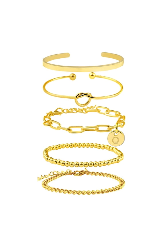 Bracelet Set Letter Coin Heart Gold Bead Stackable/Q