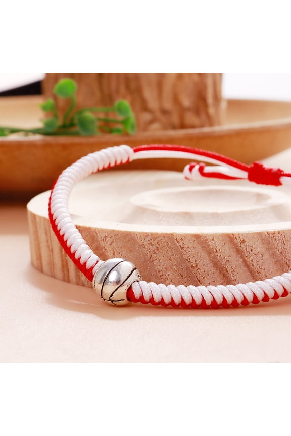 Bracelet Sports Bead Braided Couple Red Black/basketball red rope
